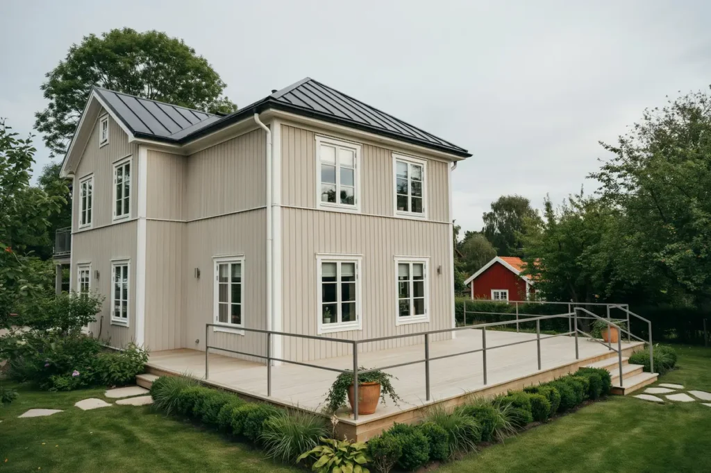 altanbygge med r cke och trappa vid villa i gribbylund